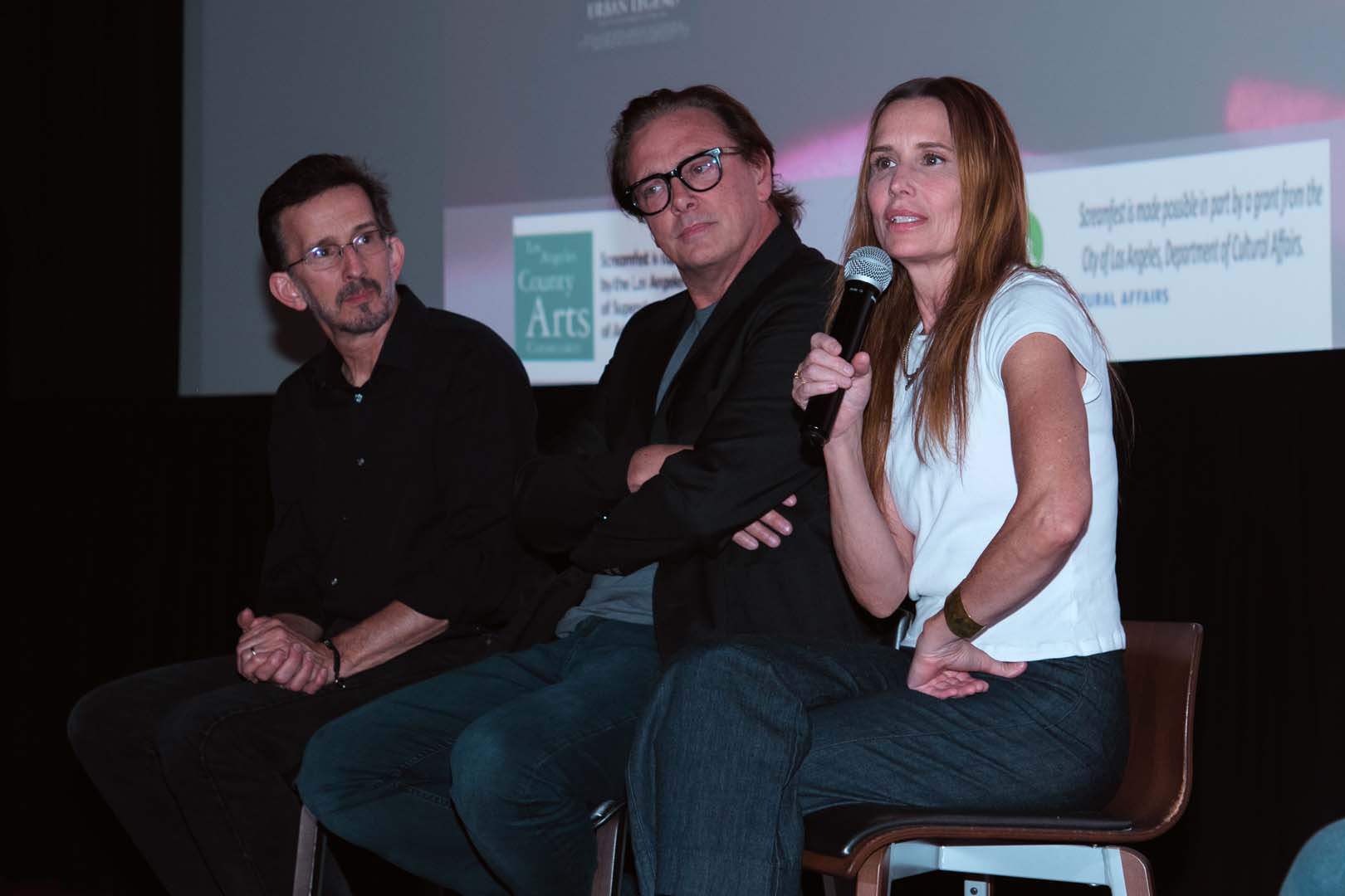 Shawnee Smith has the microphone with  Donovan Leitch and FX Legend Tony Gardner