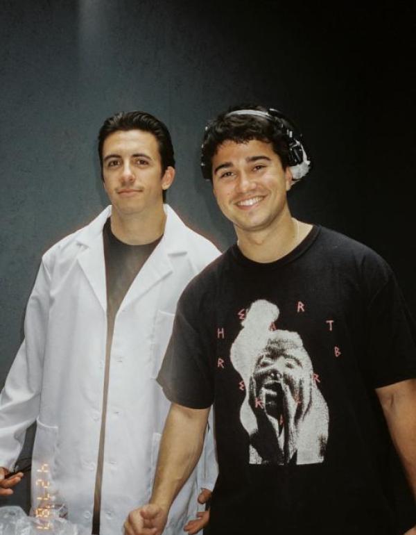Director Joe Grode and producer Billy Tsiolis on the set of Mukbang