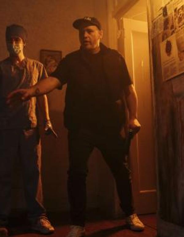 Isaac Bell working with Kieran Charnock on set of Defaced - Photo by Jay Farnworth