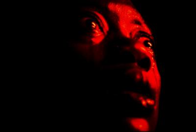  A fearful woman look up