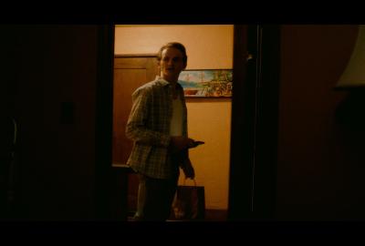 Delivery driver looks in door