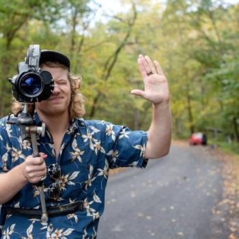 Max Kaplan on location in Appalachia with an Arri S 16mm camera during the production of Hikin' in 2022